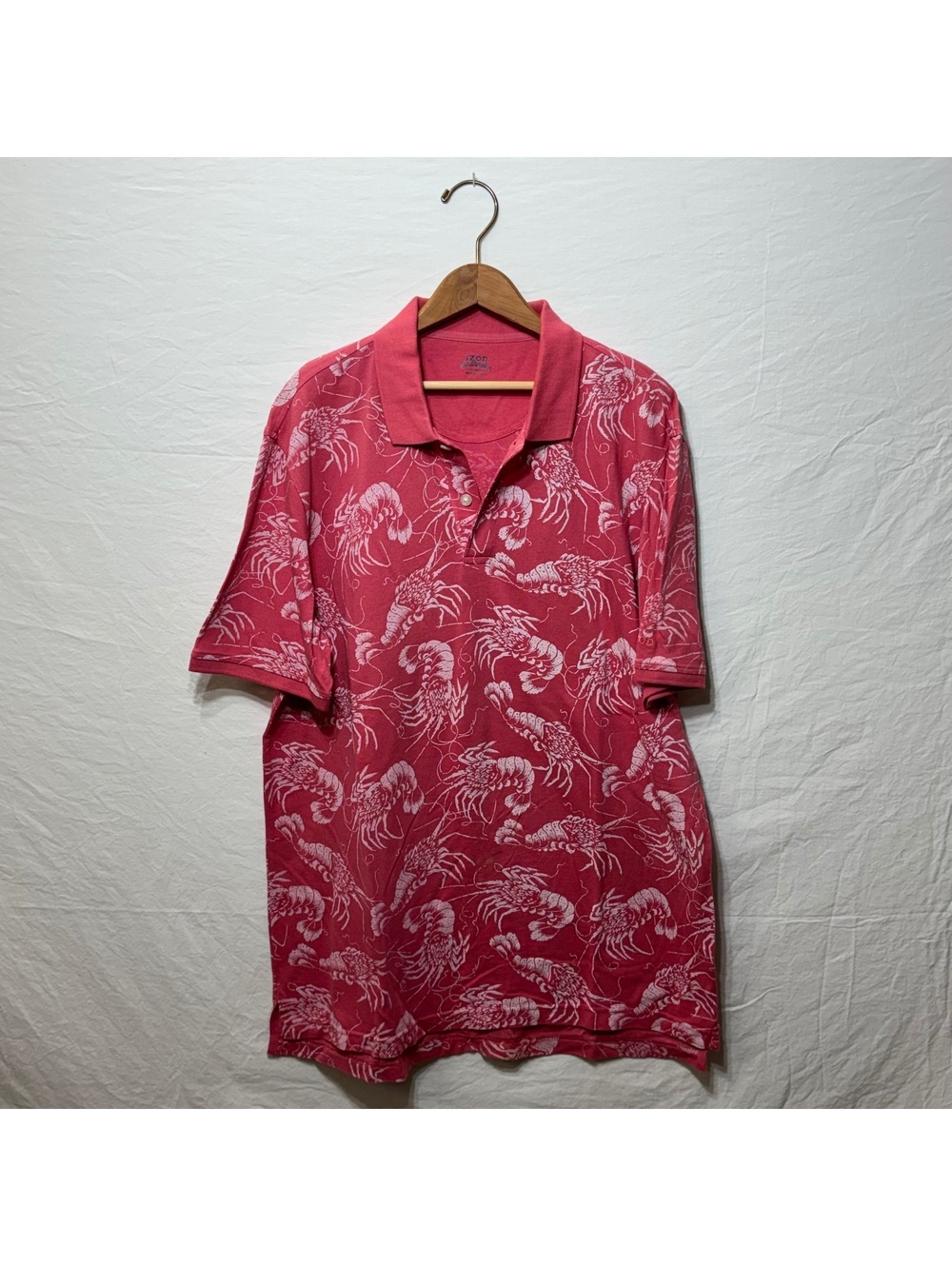 Izod Saltwater Coral Lobster Print Polo L